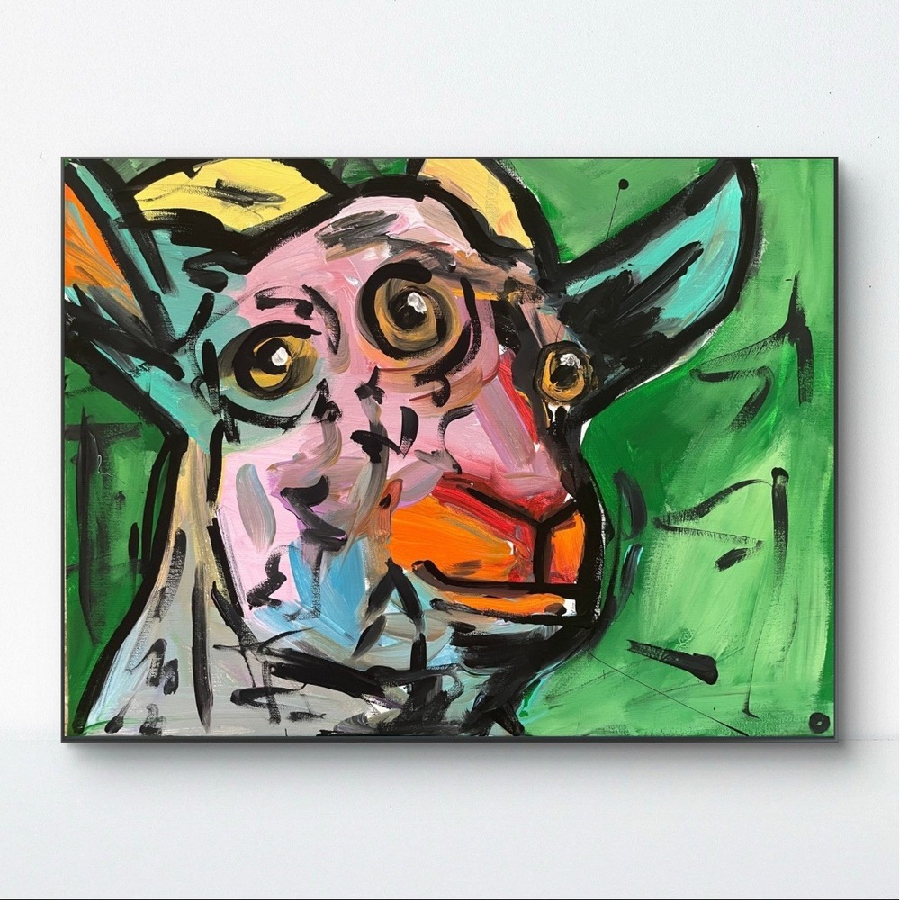 Original Goat Painting 16x20 Abstract Neo Expressionist Canvas Art Signed OMAN